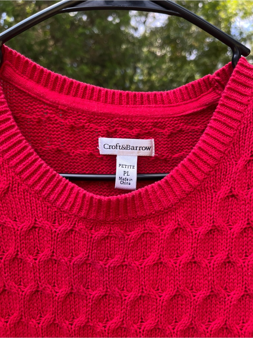 croft & barrow Women's Bright Red Cable Crewneck Sweater - Picture 2 of 4